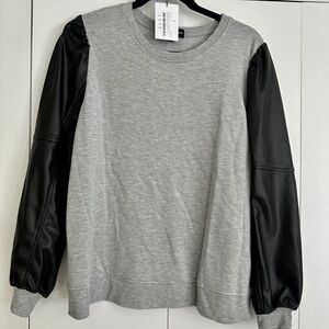 Generation Love Gray and Black Faux Leather Sleeves Sweatshirt